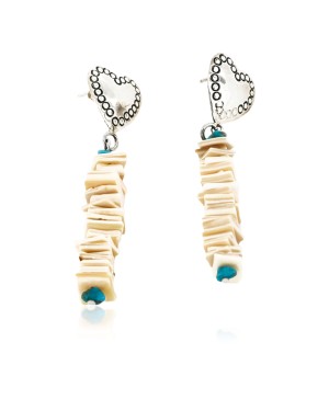 Certified Authentic Handmade Heart Navajo .925 Sterling Silver Dangle Native American Earrings Natural Turquoise Spiny Oyster 18032-3