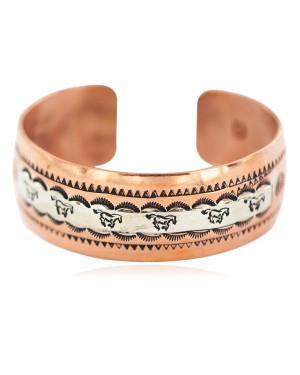 Certified Authentic Handmade Horse Maze Navajo .925 Sterling Silver and Pure Copper Native American Bracelet 13097-13