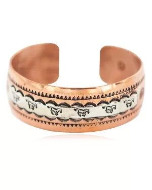 Handmade Horse Maze Navajo .925 Sterling Silver and Pure Copper Native American Bracelet 13097-13