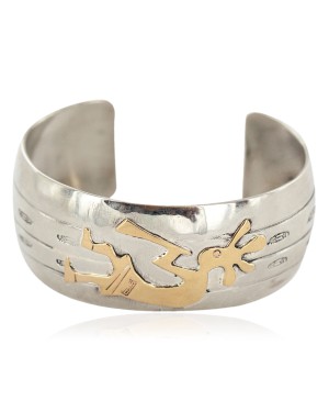 Certified Authentic Handmade Kokopelli Feather Nickel Brass Navajo Native American Bracelet 13163
