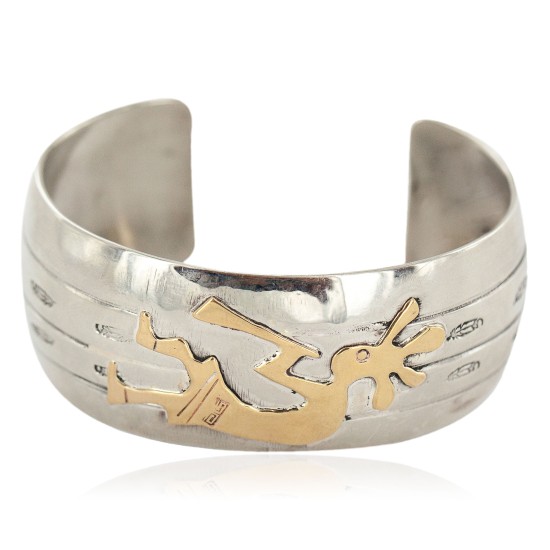 Certified Authentic Handmade Kokopelli Feather Nickel Brass Navajo Native American Bracelet 13163