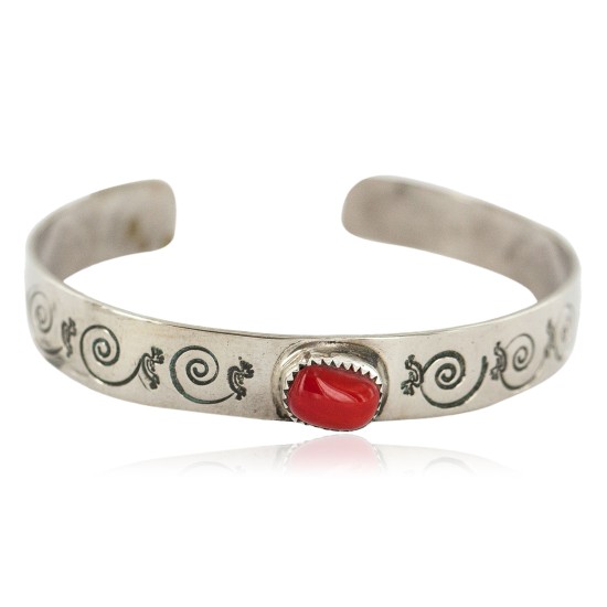 Certified Authentic Handmade Kokopelli Nickel Coral Navajo Native American Bracelet 13171-3