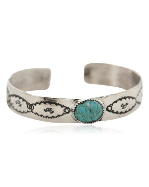 Certified Authentic Handmade Kokopelli Nickel Natural Turquoise Navajo Native American Bracelet 13171-2