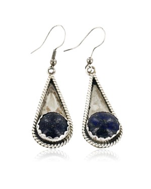 Certified Authentic Handmade Navajo .925 Sterling Silver Dangle Native American Earrings Natural Lapis 18046