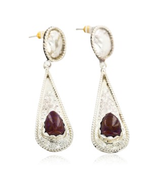 Certified Authentic Handmade Navajo .925 Sterling Silver Dangle Native American Earrings Natural Sugilite 27189-3
