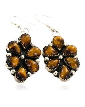 Certified Authentic Handmade Navajo .925 Sterling Silver Dangle Native American Earrings Natural Tigers Eye 17816