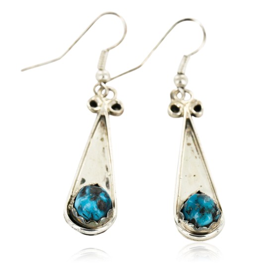 Certified Authentic Handmade Navajo .925 Sterling Silver Dangle Native American Earrings Natural Turquoise 18079-2