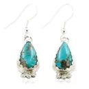 Navajo .925 Sterling Silver Dangle Earrings with Natural Turquoise 27188-3