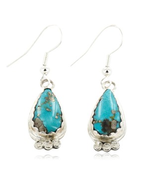 Certified Authentic Handmade Navajo .925 Sterling Silver Dangle Native American Earrings Natural Turquoise 27188-3