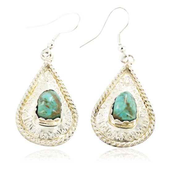 Certified Authentic Handmade Navajo .925 Sterling Silver Dangle Native American Earrings Natural Turquoise 27190-1
