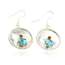 Handmade Navajo .925 Sterling Silver Dangle Native American Earrings Natural Turquoise Coral 18080-1