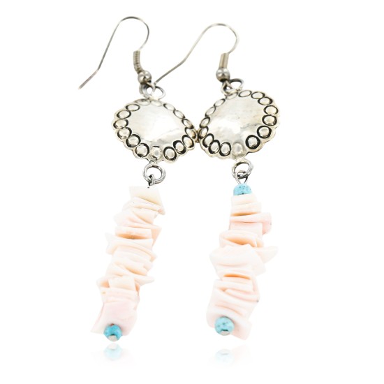 Certified Authentic Handmade Navajo .925 Sterling Silver Dangle Native American Earrings Natural Turquoise Spiny Oyster 18032-2