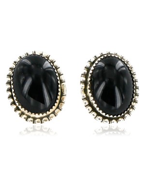 Certified Authentic Handmade Navajo .925 Sterling Silver Hooks Stud Native American Earrings Natural Black Onyx 24377