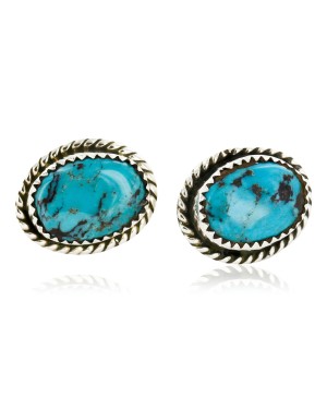 Certified Authentic Handmade Navajo .925 Sterling Silver Hooks Stud Native American Earrings Natural Turquoise 24391-2