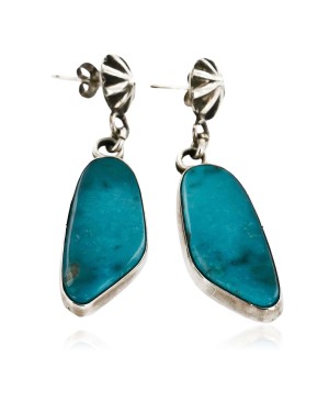 Certified Authentic Handmade Navajo .925 Sterling Silver Native American Natural Turquoise Dangle Earrings 27142