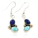 Handmade Navajo .925 Sterling Silver Native American Natural Turquoise Lapis Dangle Earrings 27117
