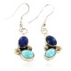 Certified Authentic Handmade Navajo .925 Sterling Silver Native American Natural Turquoise Lapis Dangle Earrings 27117