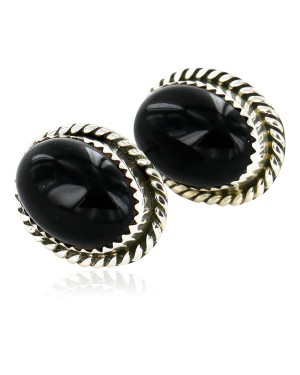 Certified Authentic Handmade Navajo .925 Sterling Silver Natural Black Onyx Stud Native American Earrings 24391-6