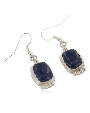 Certified Authentic Handmade Navajo .925 Sterling Silver Natural Lapis Native American Dangle Earrings 97006-2