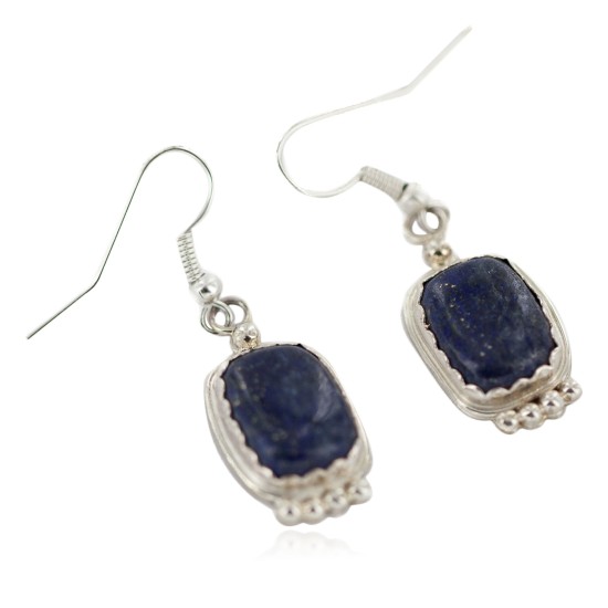 Certified Authentic Handmade Navajo .925 Sterling Silver Natural Lapis Native American Dangle Earrings 97006-2 Certified Authentic Handmade Navajo .925 Sterling Silver Natural Lapis Native American Dangle Earrings 97006-2
