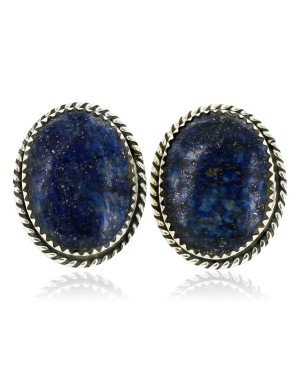 Certified Authentic Handmade Navajo .925 Sterling Silver Natural Lapis Stud Native American Earrings 24391-8