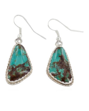 Certified Authentic Handmade Navajo .925 Sterling Silver Natural Mountain Turquoise Dangle Native American Earrings 97008-1