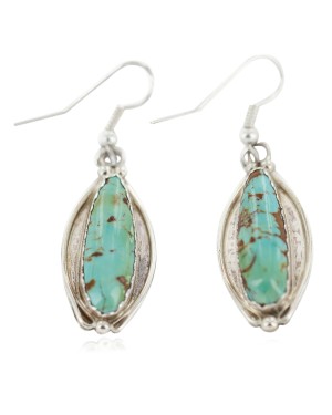Certified Authentic Handmade Navajo .925 Sterling Silver Natural Mountain Turquoise Native American Dangle Earrings 97008-3
