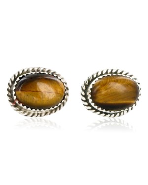 Certified Authentic Handmade Navajo .925 Sterling Silver Natural Tigers Eye Stud Native American Earrings 24391-3