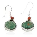 Handmade Navajo .925 Sterling Silver Natural Turquoise Coral Dangle Native American Earrings 27209