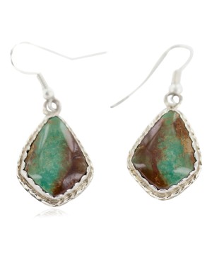 Certified Authentic Handmade Navajo .925 Sterling Silver Natural Turquoise Native American Dangle Earrings 97006-1