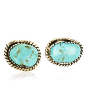 Certified Authentic Handmade Navajo .925 Sterling Silver Stud Native American Earrings Natural Turquoise 24376-1