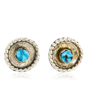 Certified Authentic Handmade Navajo .925 Sterling Silver Stud Native American Earrings Natural Turquoise 24376-2