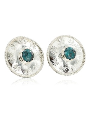 Certified Authentic Handmade Navajo .925 Sterling Silver Stud Native American Earrings Natural Turquoise 27188-1