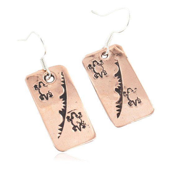 Certified Authentic Handmade Navajo Geco Pure Copper Dangle Native American Earrings 18168