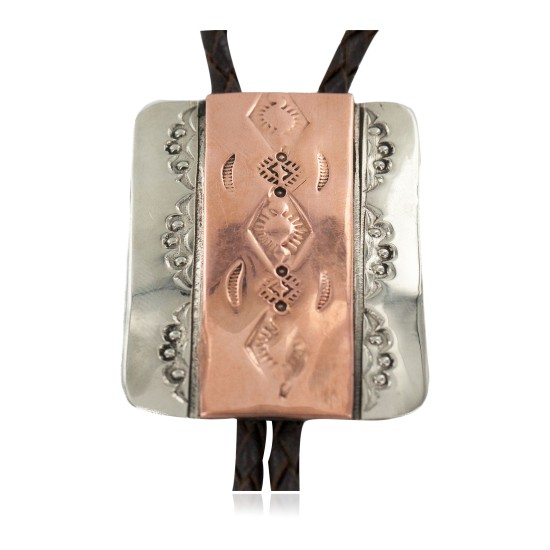 Certified Authentic Handmade Navajo Leather Pure Copper and Nickel Native American Bolo Tie 24489-1 Certified Authentic Handmade Navajo Leather Pure Copper and Nickel Native American Bolo Tie 24489-1
