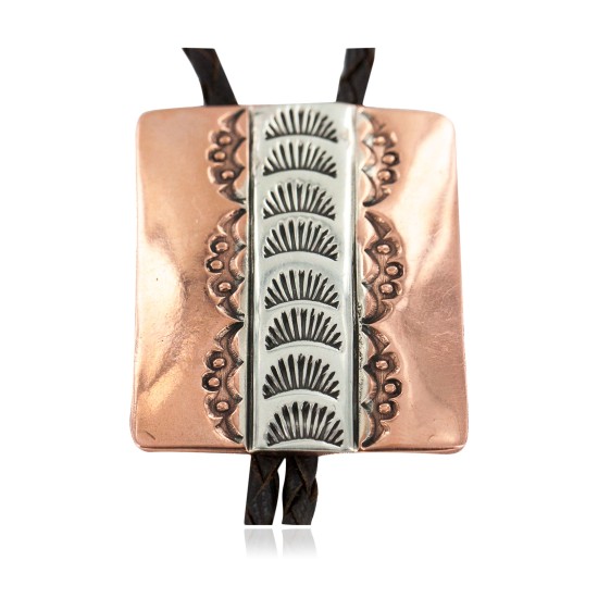 Certified Authentic Handmade Navajo Leather Pure Copper and Nickel Native American Bolo Tie 24489-3