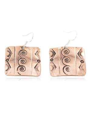 Certified Authentic Handmade Navajo Mountain Wave Pure Copper Dangle Native American Earrings 18169