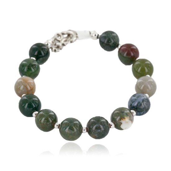 Certified Authentic Navajo Natural Agate Link Native American Bracelet 12742-105