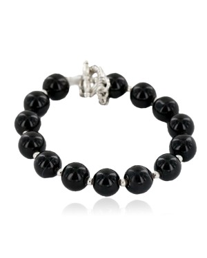 Certified Authentic Navajo Natural Black Onyx Link Native American Bracelet 12742-107