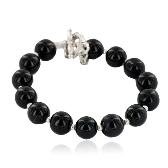 Certified Authentic Navajo Natural Black Onyx Link Native American Bracelet 12742-107