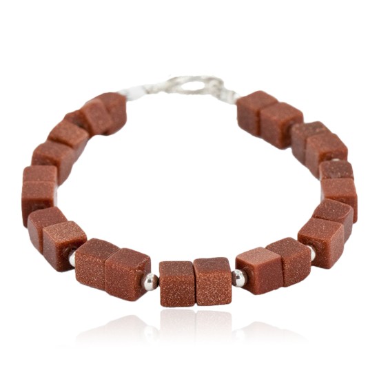 Certified Authentic Navajo Natural Goldstone Link Native American Bracelet 12742-111