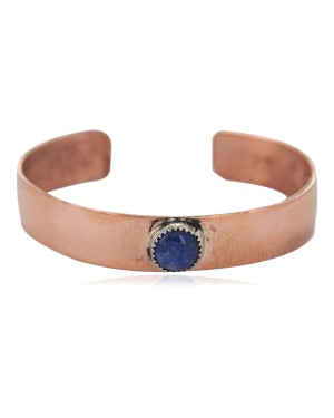 Certified Authentic Handmade Navajo Natural Lapis Native American Pure Copper Bracelet 24494-8