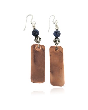 Certified Authentic Handmade Navajo Natural Lapis Native American Pure Copper Dangle Earrings 18211-5