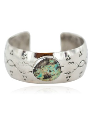 Certified Authentic Handmade Navajo Natural Mountain Turquoise Native American Nickel Bracelet 13092-3
