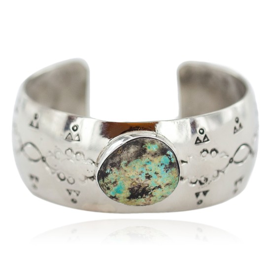 Certified Authentic Handmade Navajo Natural Mountain Turquoise Native American Nickel Bracelet 13092-3