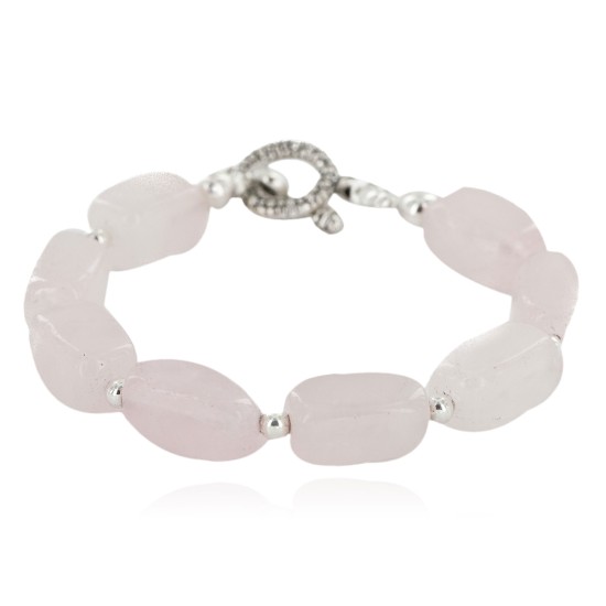 Certified Authentic Navajo Natural Native American Pink Quartz Link Bracelet 12742-112