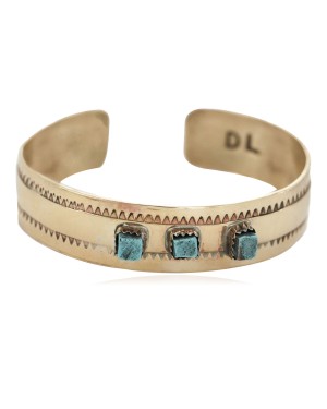 Certified Authentic Handmade Navajo Natural Turquoise Native American Brass Bracelet 24495-1
