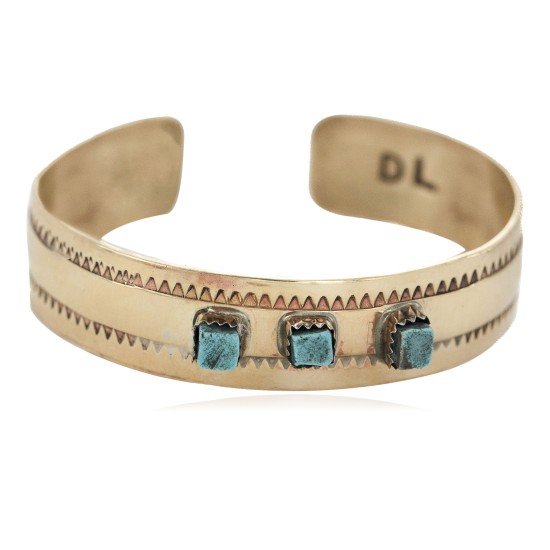 Certified Authentic Handmade Navajo Natural Turquoise Native American Brass Bracelet 24495-1
