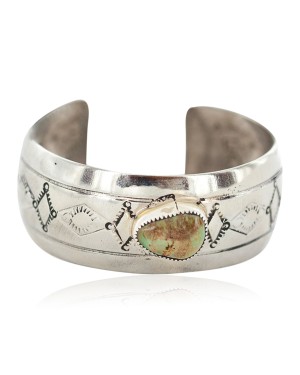 Certified Authentic Handmade Navajo Natural Turquoise Native American Nickel Bracelet  13082-4
