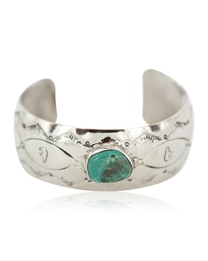 Certified Authentic Handmade Navajo Natural Turquoise Native American Nickel Bracelet 13092-1